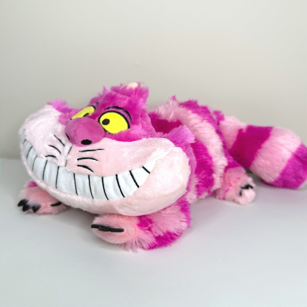 Disney Store Alice in Wonderland Cheshire Cat Plush Pink Striped 17" Stuffed Toy